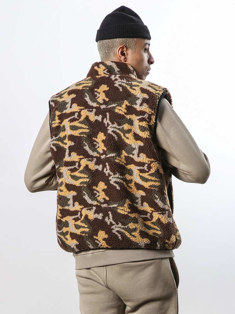 Religion Brown Relaxed Fit Extra Warm Borg Fleece Gilet - Image 2 of 5