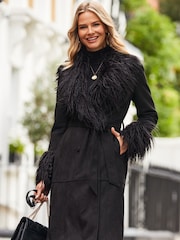 Sosandar Black Luxe Faux Suede & Faux Fur Afghan Coat - Image 5 of 5