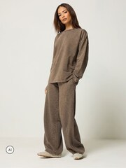 PixieGirl Petite Brown Acid Wash Top & Wide Leg Joggers Set - Image 2 of 7
