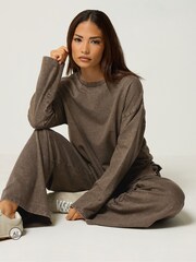 PixieGirl Petite Brown Acid Wash Top & Wide Leg Joggers Set - Image 4 of 7