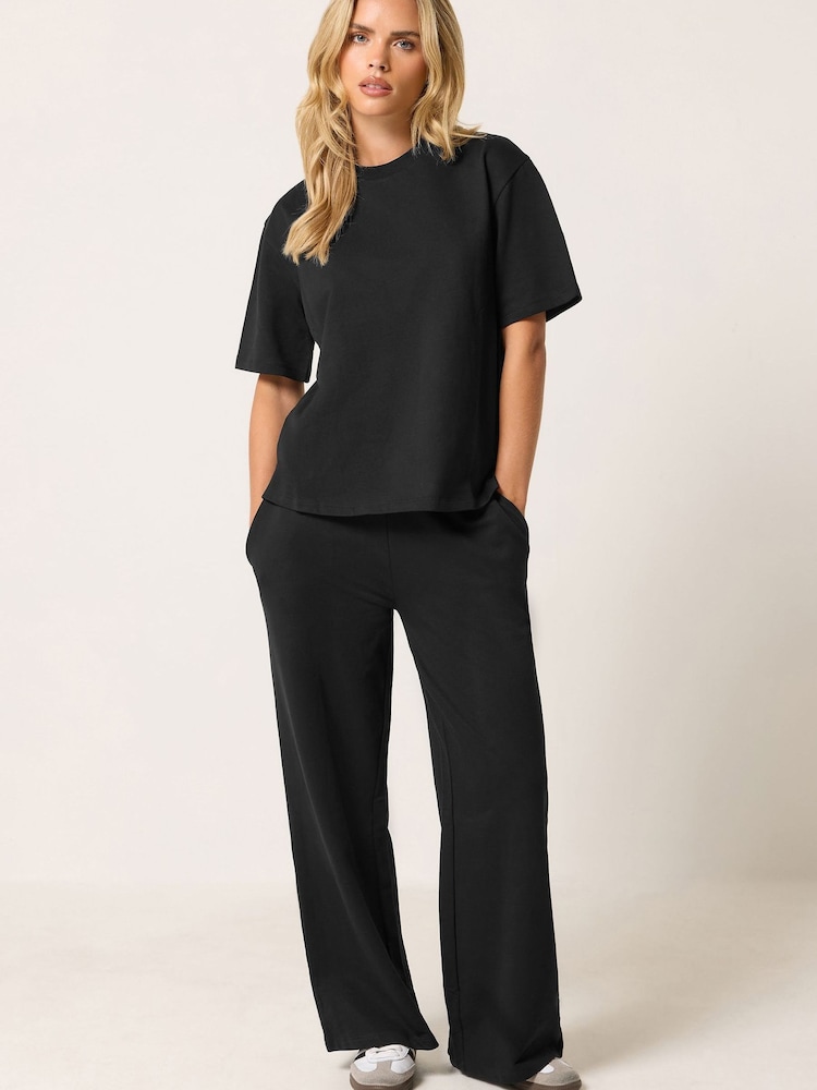 PixieGirl Petite Black T-Shirt & Wide Leg Joggers Set - Image 1 of 6
