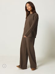 PixieGirl Petite Brown Sweat Jersey Top & Joggers Set - Image 1 of 6