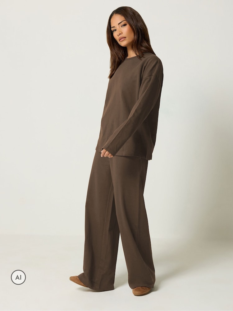 PixieGirl Petite Brown Sweat Jersey Top & Joggers Set - Image 1 of 6 PixieGirl Petite Brown Sweat Jersey Top & Joggers Set - Image 1 of 6