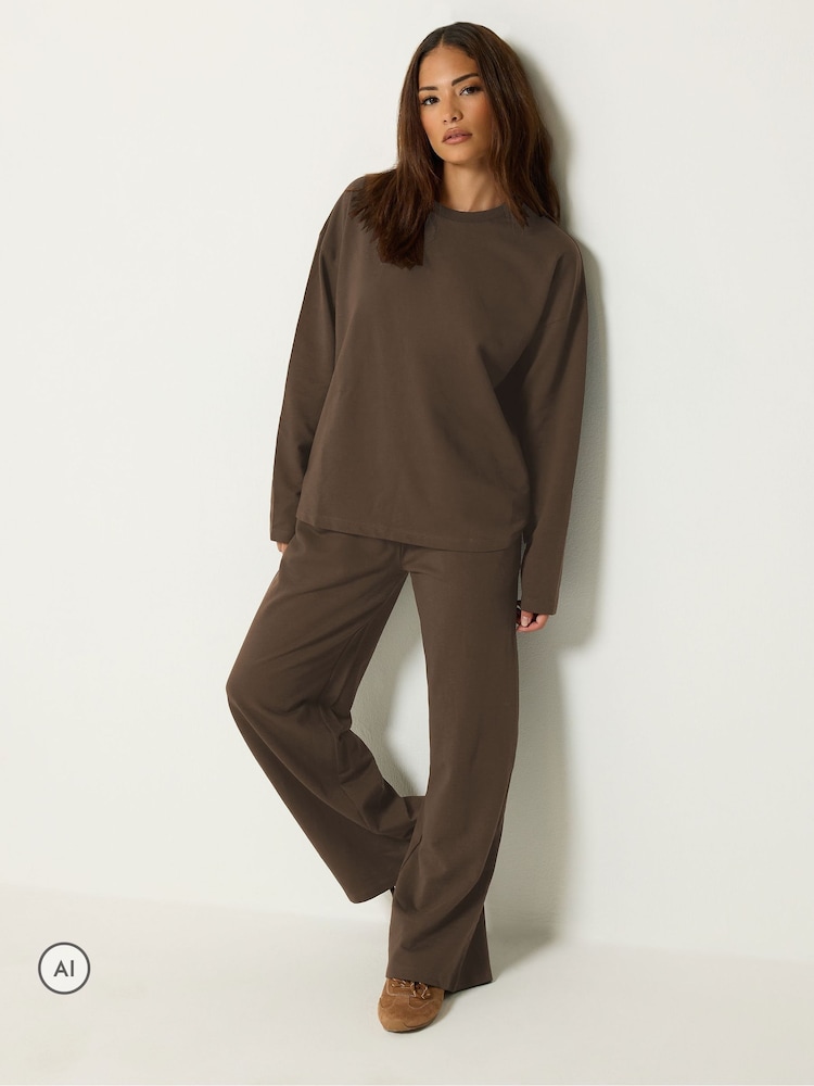 PixieGirl Petite Brown Sweat Jersey Top & Joggers Set - Image 2 of 6 PixieGirl Petite Brown Sweat Jersey Top & Joggers Set - Image 2 of 6