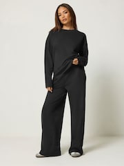 PixieGirl Petite Black Sweat Jersey Top & Joggers Set - Image 1 of 6