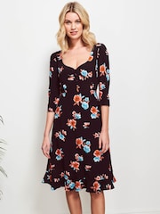 Sosandar Black Floral Print Sweetheart Neck Dress - Image 3 of 5
