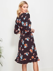 Sosandar Black Floral Print Sweetheart Neck Dress - Image 4 of 5