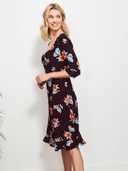 Sosandar Black Floral Print Sweetheart Neck Dress - Image 5 of 5