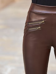Sosandar Brown Leather Look Premium Leggings - Image 5 of 5