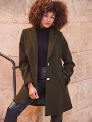 Sosandar Green Khaki Green Gold Button Detail Coat - Image 1 of 6