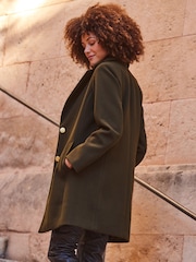 Sosandar Green Khaki Green Gold Button Detail Coat - Image 3 of 6