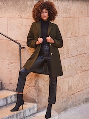Sosandar Green Khaki Green Gold Button Detail Coat - Image 4 of 6