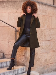 Sosandar Green Khaki Green Gold Button Detail Coat - Image 5 of 6