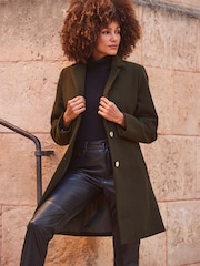 Sosandar Green Khaki Green Gold Button Detail Coat - Image 6 of 6