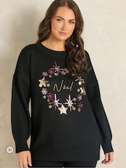 Evans Black Sequin Wreath Christmas Jumper - Image 1 of 6
