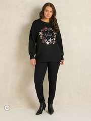 Evans Black Sequin Wreath Christmas Jumper - Image 2 of 6