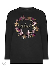 Evans Black Sequin Wreath Christmas Jumper - Image 5 of 6