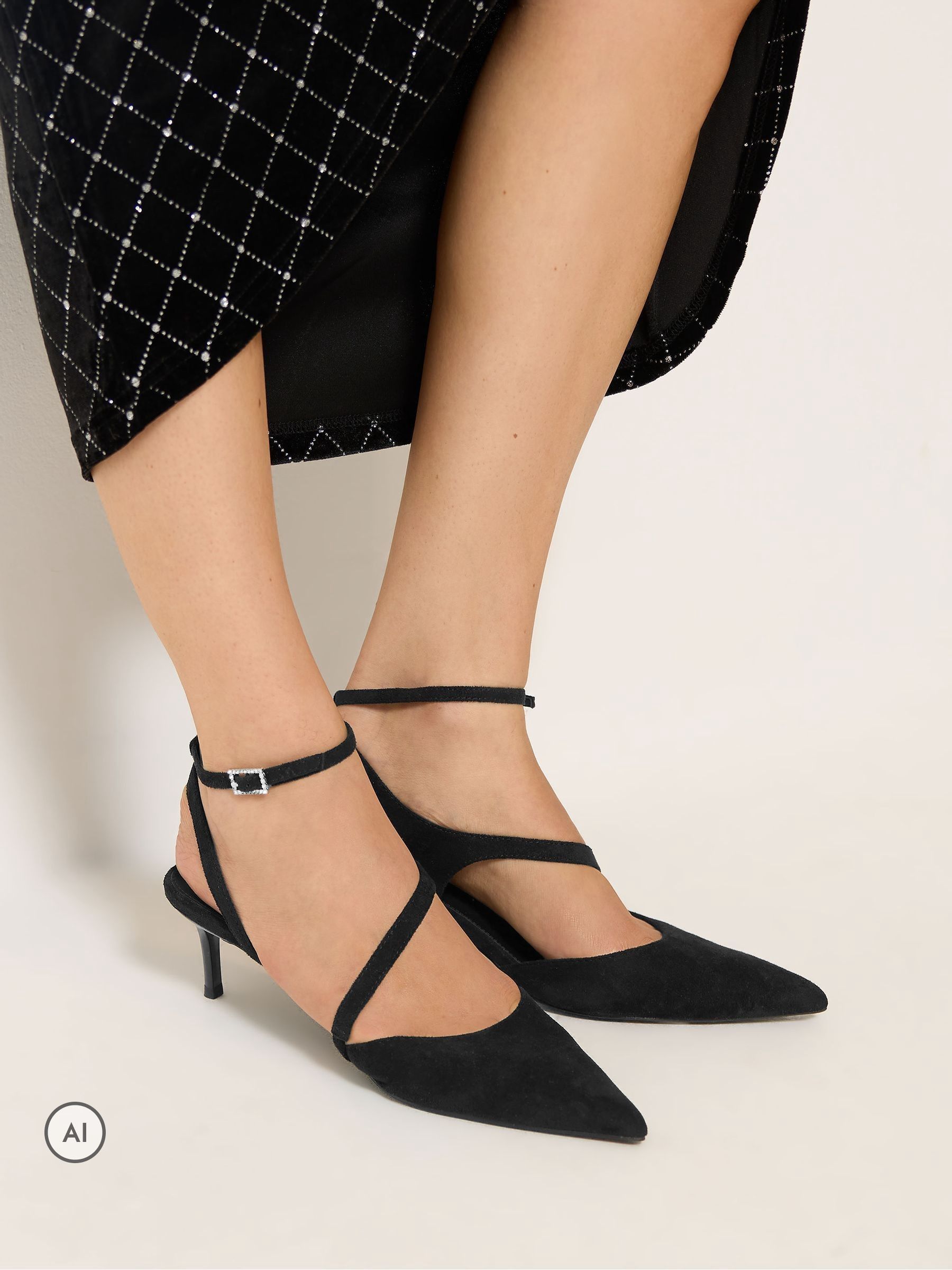 Long Tall Sally Women's Black Asymmetric Kitten Heels In Standard Fit In Size 11 - Image 2