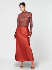 Copper Sequin Mesh Long Sleeve Top - Image 1 of 1