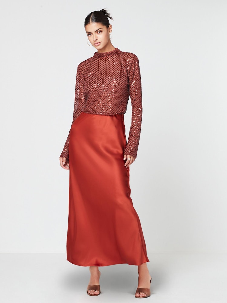 Copper Sequin Mesh Long Sleeve Top - Image 1 of 1