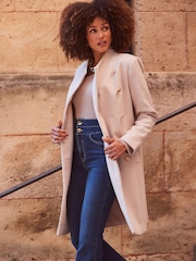 Sosandar Natural Funnel Neck Coat With Pockets - Image 3 of 6