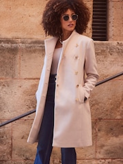 Sosandar Natural Funnel Neck Coat With Pockets - Image 4 of 6