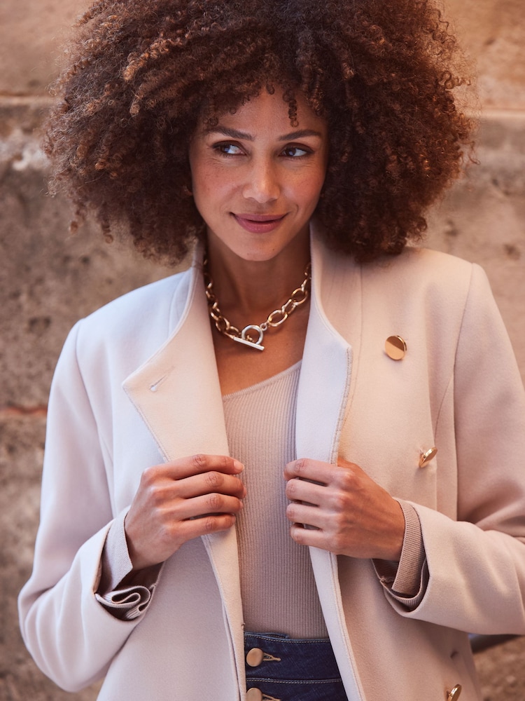 Sosandar Natural Funnel Neck Coat With Pockets - Image 6 of 6