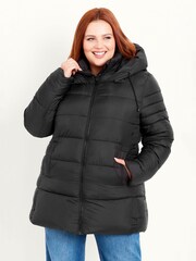 Evans Hooded Padded Black Coat - Image 1 of 9
