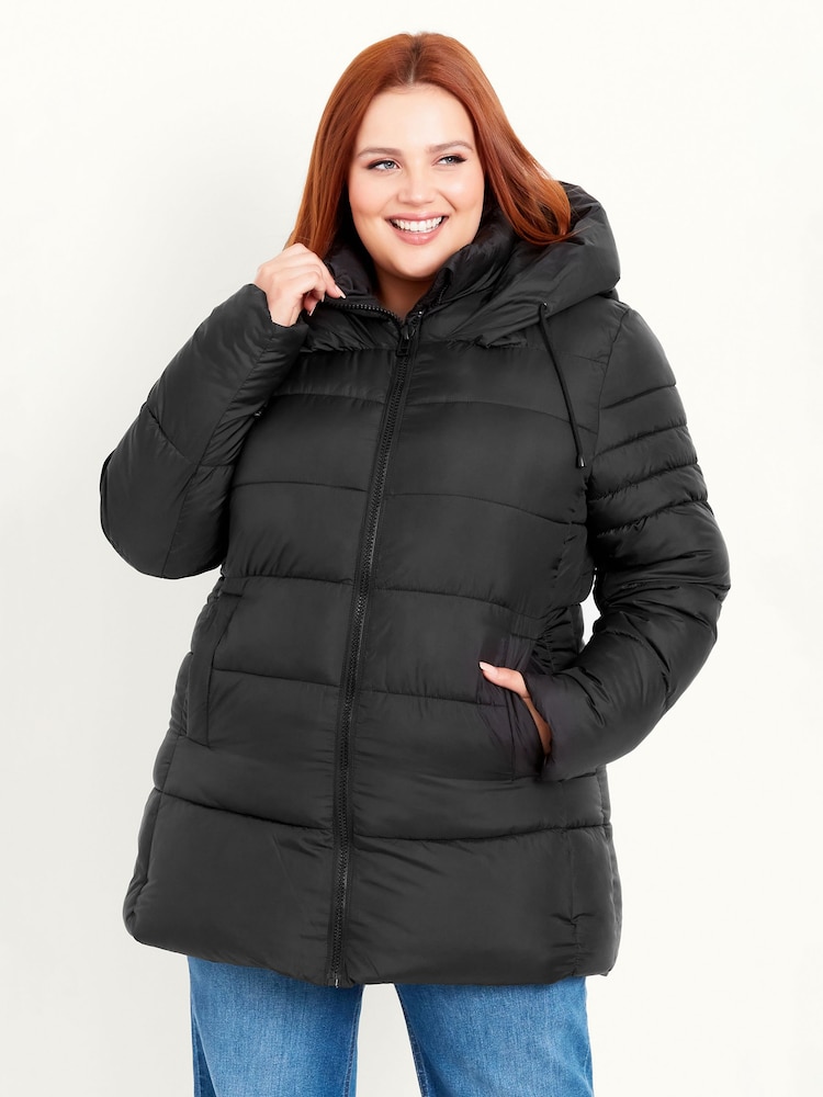 Evans Hooded Padded Black Coat - Image 1 of 9