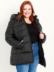 Evans Hooded Padded Black Coat - Image 3 of 9