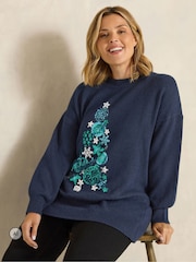 Evans Blue Sequin Embellished Christmas Tree Jumper - Image 1 of 6
