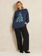 Evans Blue Sequin Embellished Christmas Tree Jumper - Image 2 of 6