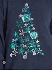Evans Blue Sequin Embellished Christmas Tree Jumper - Image 4 of 6