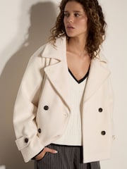 Apricot Cream Tailored Short Peacoat Jacket - Image 1 of 4