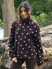 Threadbare Brown Polka Dot Quarter Zip Fleece Jumper - Image 1 of 6