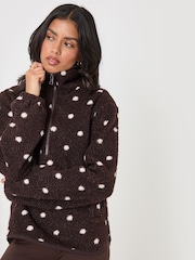 Threadbare Brown Polka Dot Quarter Zip Fleece Jumper - Image 2 of 6