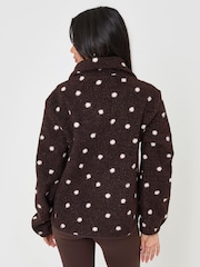 Threadbare Brown Polka Dot Quarter Zip Fleece Jumper - Image 3 of 6