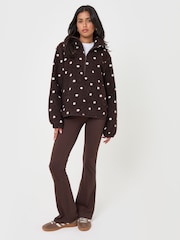 Threadbare Brown Polka Dot Quarter Zip Fleece Jumper - Image 4 of 6