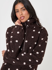 Threadbare Brown Polka Dot Quarter Zip Fleece Jumper - Image 5 of 6