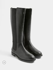 Evans Black Leather Knee High Riding Boots In Wide E Fit - Image 1 of 4