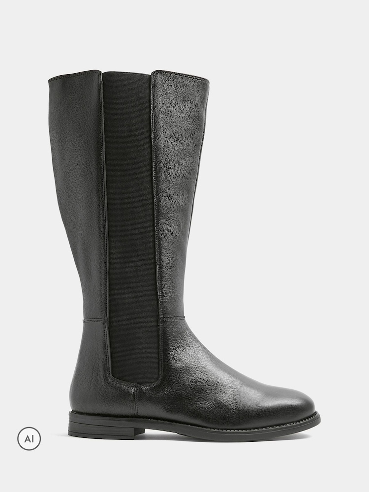 Evans Black Leather Knee High Riding Boots In Wide E Fit - Image 2 of 4 Evans Black Leather Knee High Riding Boots In Wide E Fit - Image 2 of 4