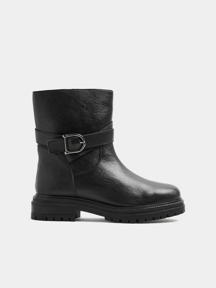 Evans Black Leather Buckle Boots In Extra-Wide EEE Fit - Image 2 of 4 Evans Black Leather Buckle Boots In Extra-Wide EEE Fit - Image 2 of 4