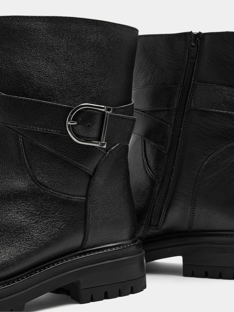 Evans Black Leather Buckle Boots In Extra-Wide EEE Fit - Image 4 of 4 Evans Black Leather Buckle Boots In Extra-Wide EEE Fit - Image 4 of 4
