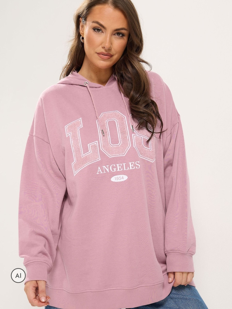 Yours Curve Pink Los Angeles Applique Hoodie - Image 1 of 6 Yours Curve Pink Los Angeles Applique Hoodie - Image 1 of 6