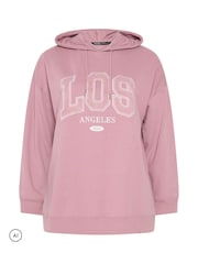Yours Curve Pink Los Angeles Applique Hoodie - Image 5 of 6