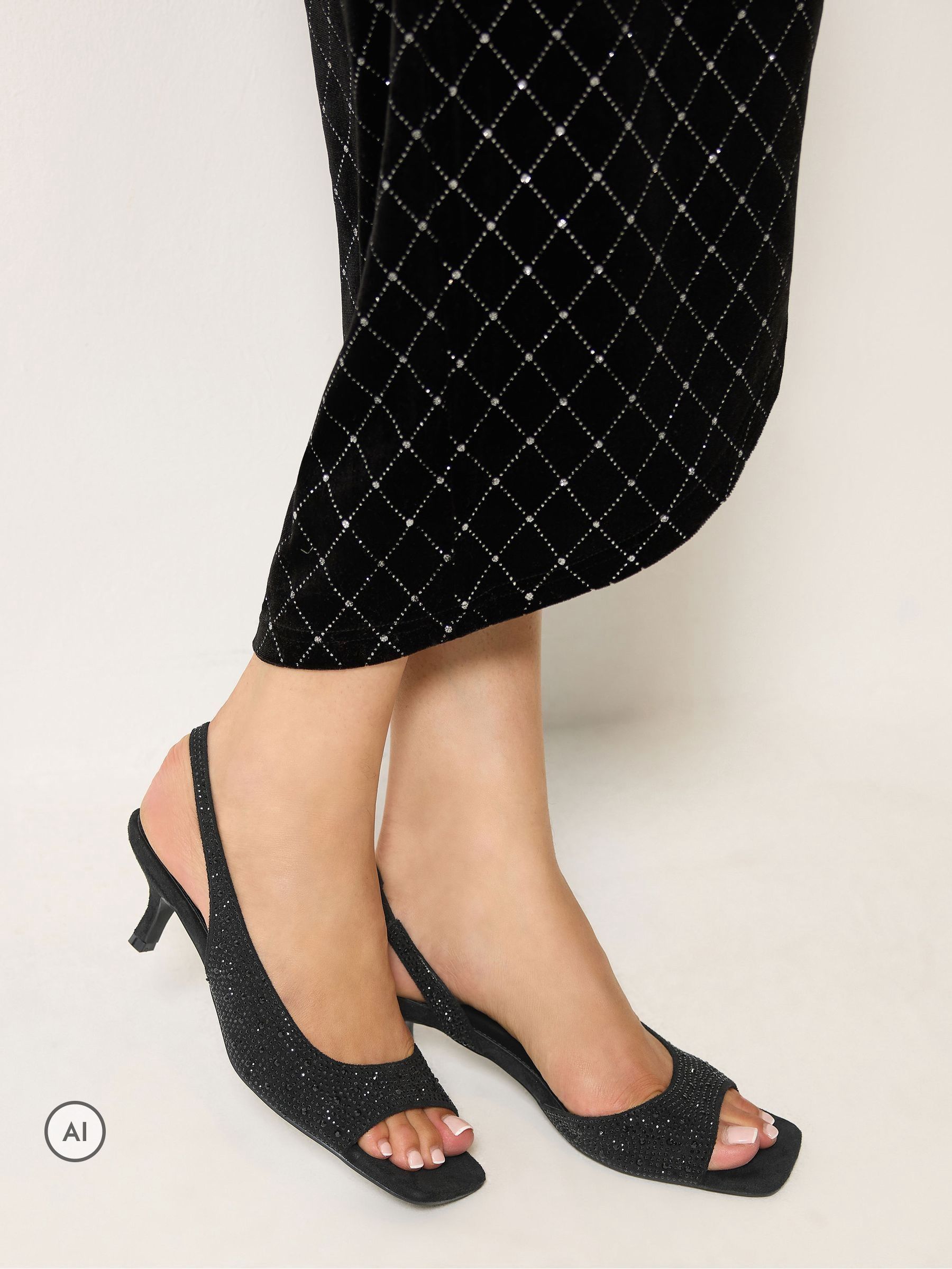 Long Tall Sally Women's Black Diamante Asymmetric Kitten Heels - Image 1