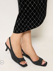 Long Tall Sally Black Diamante Asymmetric Kitten Heels - Image 1 of 5