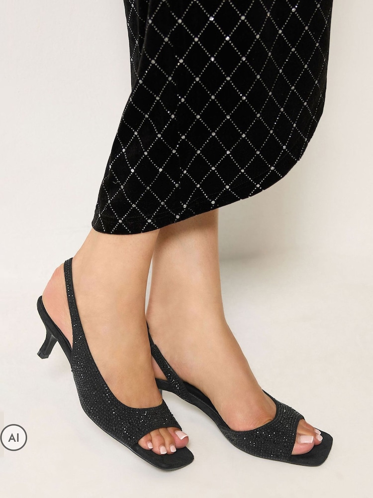 Long Tall Sally Black Diamante Asymmetric Kitten Heels - Image 1 of 5