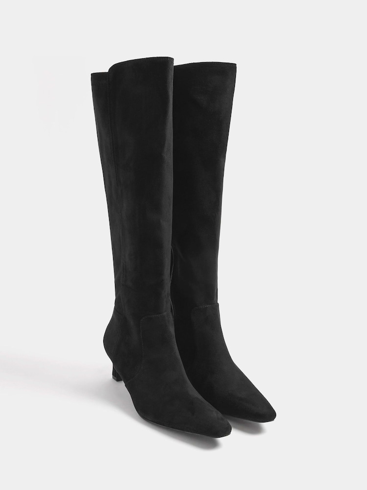 Long Tall Sally Black Kitten Heel Knee High Boots In Standard Fit - Image 2 of 5