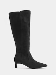 Long Tall Sally Black Kitten Heel Knee High Boots In Standard Fit - Image 3 of 5